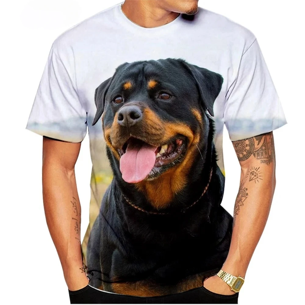 

Cute Pet Dog Summer Men's T-Shirt 3D Rottweiler Fashion Print Short Sleeve Outdoor Casual Tee Loose Comfortable Men's Clothing