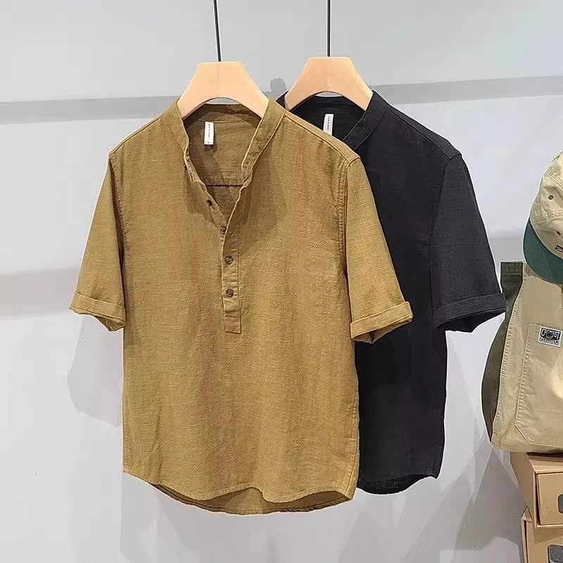 Linen Short Sleeve T-Shirt Men's Summer Lightweight Breathable Loose Casual Sweatshirt Thin Model Comfortable Loose Fit T-Shirt
