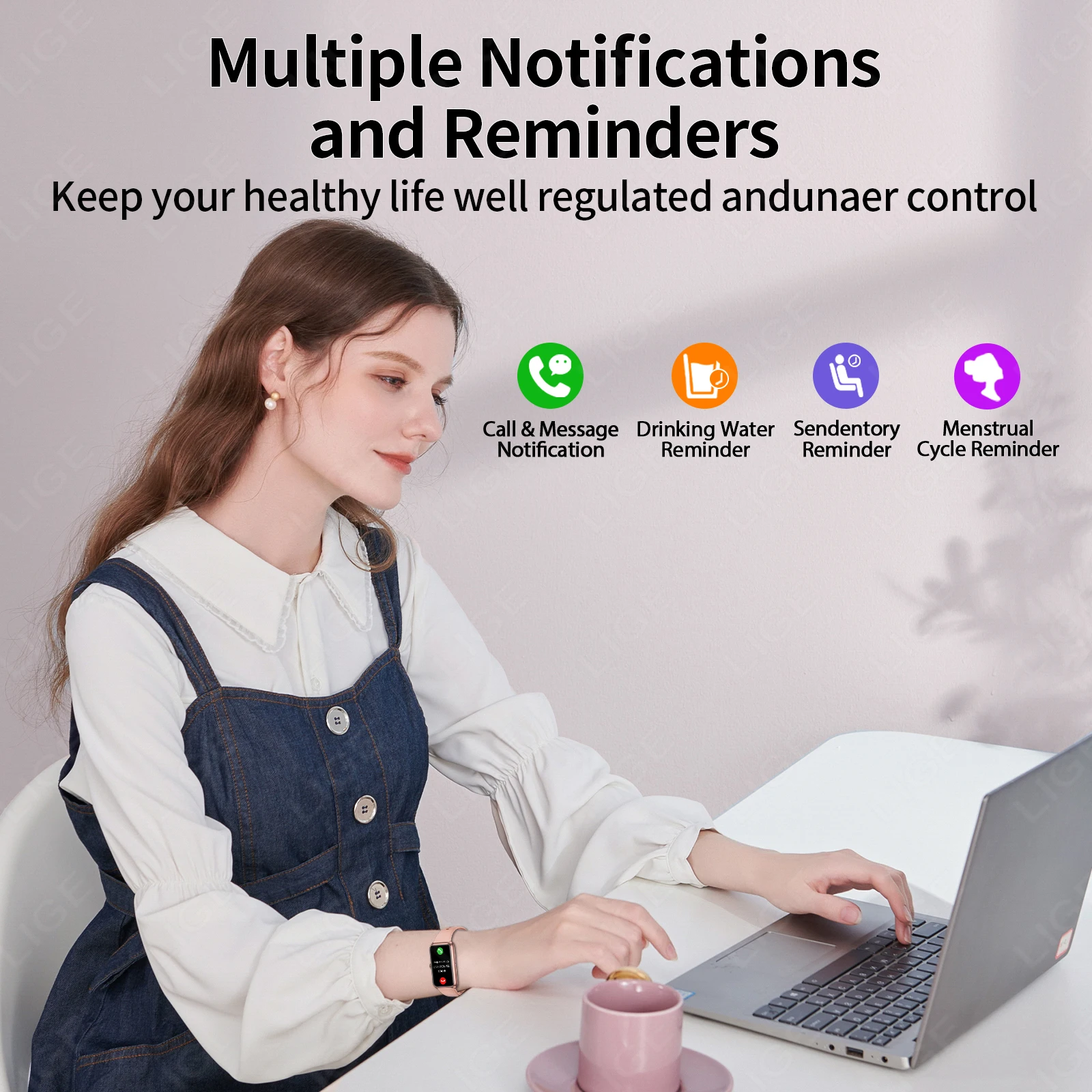 LIGE النساء الذكية الفرقة الرجال ساعة 1.47 بوصة اللمس الكامل معدل ضربات القلب الرياضة اللياقة البدنية Smartwatch جديد دعوة تذكير السيدات سوار 2025 #4