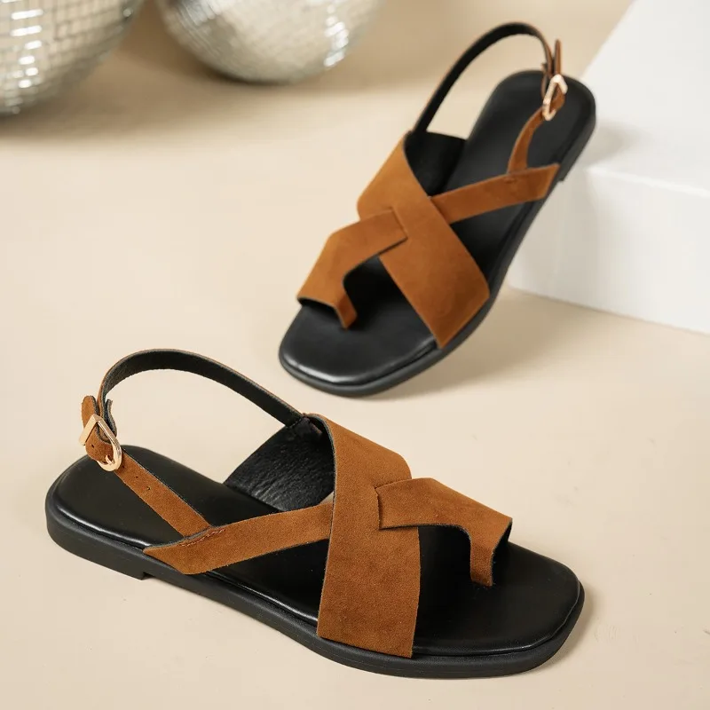 

New Style Fashion Luxury Vintage Flats Toe Sandals Women's Summer Holiday Rome Sandals and Slippers for Outer Wear Zapatos Mujer