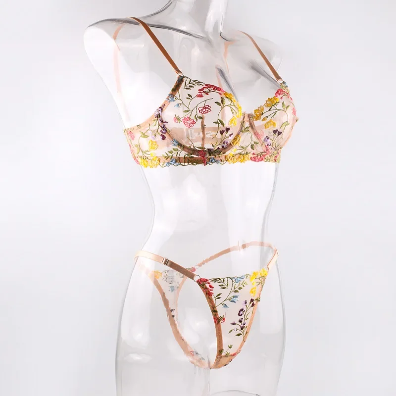 

Sexy Lingerie Fancy Lace Set Woman 2 Pieces Transparent Women's Underwear Embroidery Erotic Beautiful Bra Set