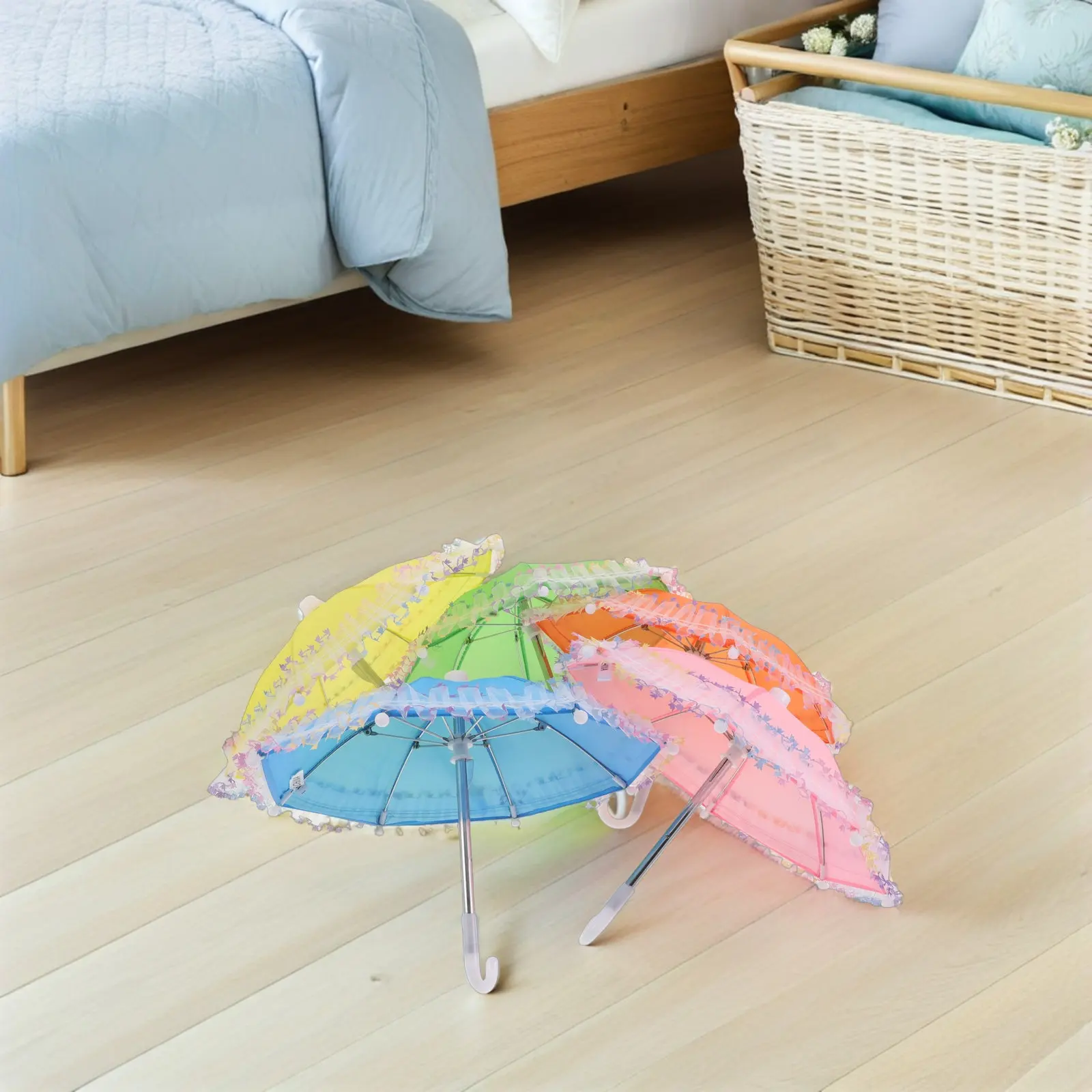 

5Pcs Mini Lace Umbrella for Dollhouse Decoration Elegant Tiny Parasol Props Lightweight Pretend Play Accessory Cute Miniature