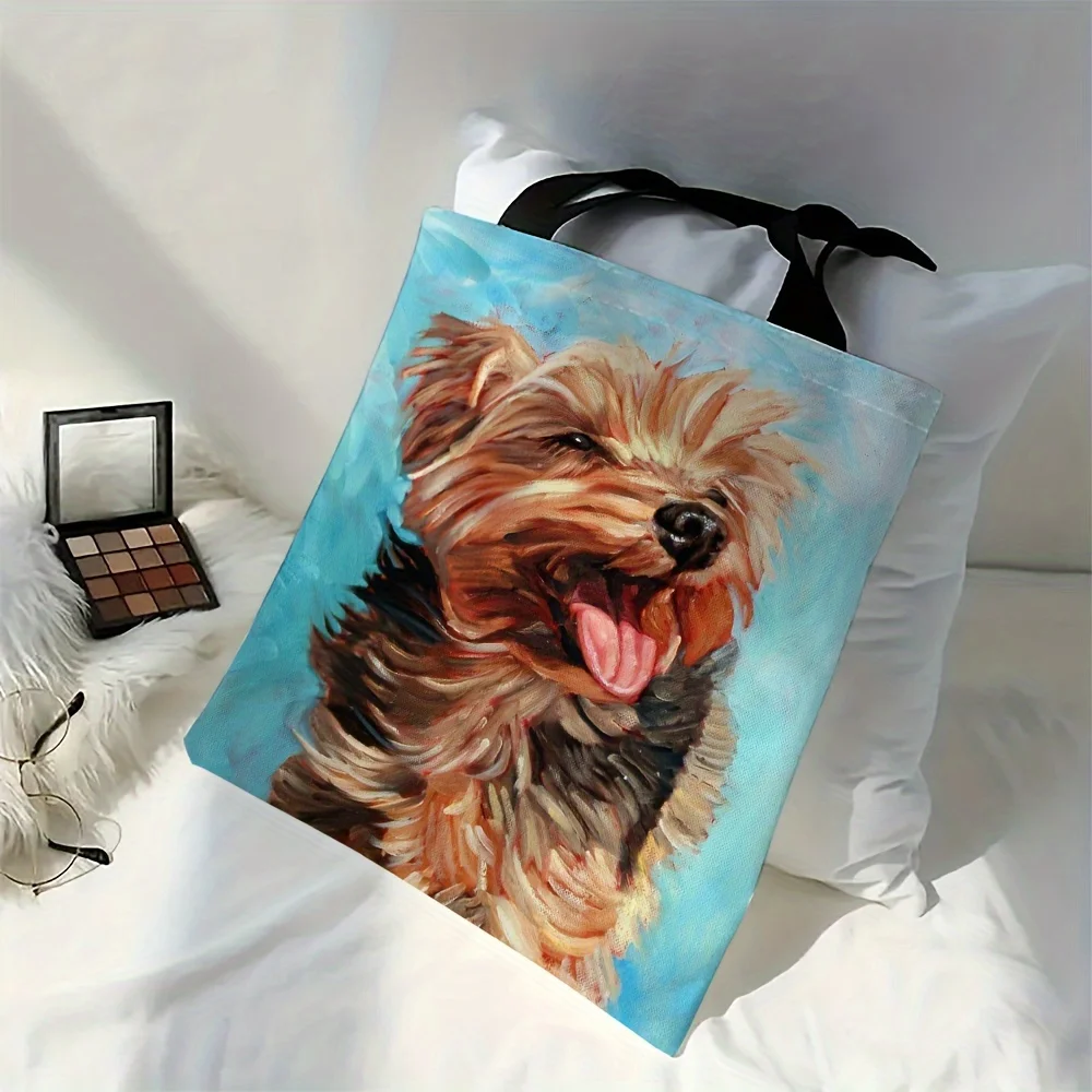 1Pc Watercolor Oil Painting Print Puppy Tote Bag, Stylish and Safe Shopping Bag, Ladies Handbag Shoulder Bag