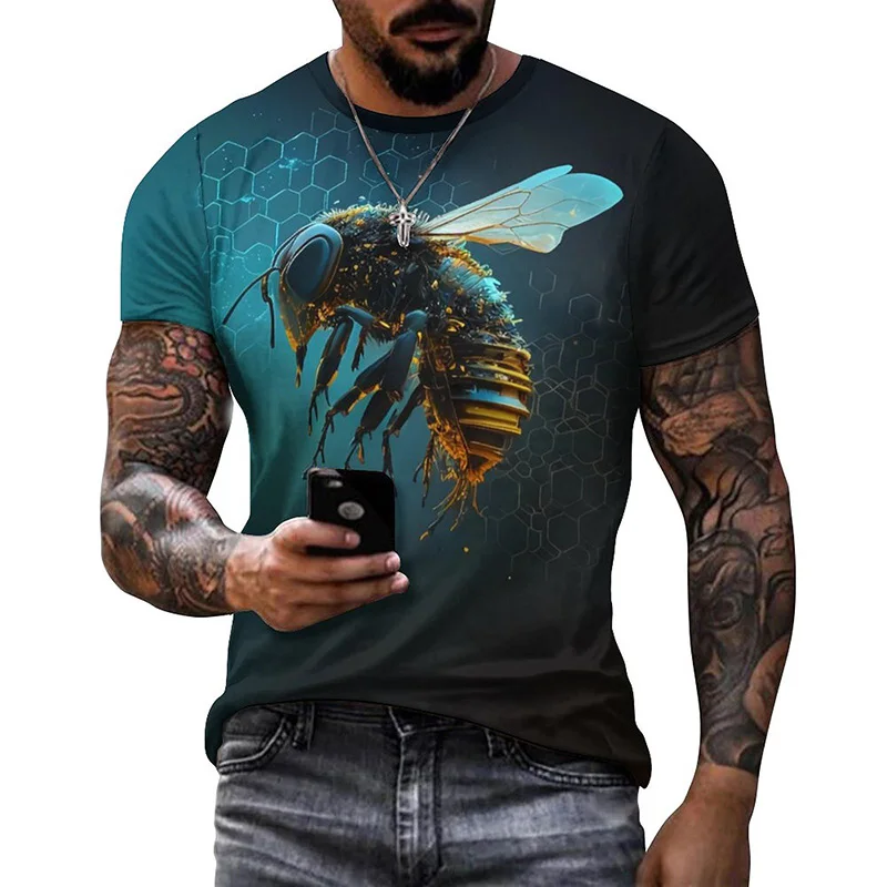 Honeycomb Bee Graphic T Shirt Fashion 3D Print T-shirt Summer Men Casual Street Tops Tee Shirts Women Oversized Sport Sweatshirt