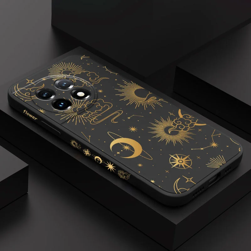 Golden Starry Sky Phone Case For Oneplus 12 11 11R 10 10R 10T 9R 9RT 9 8T 8 7 7T Pro 5G Liquid Silicone Cover