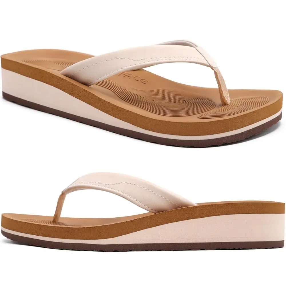 Flip Flops for Women With Comfortable Arch Support Ladies Fashion Platform Thong Sandals Soft Yoga Mat Sole For Beach/Indoor
