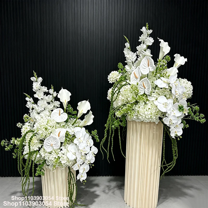 Weißes Kunstblumen-Arrangement Anthurium Calla-Lilie Orchidee Hortensie Blumendekoration für Hochzeitsgang Bodenblumen-Dekorationsstücke – Detail 2