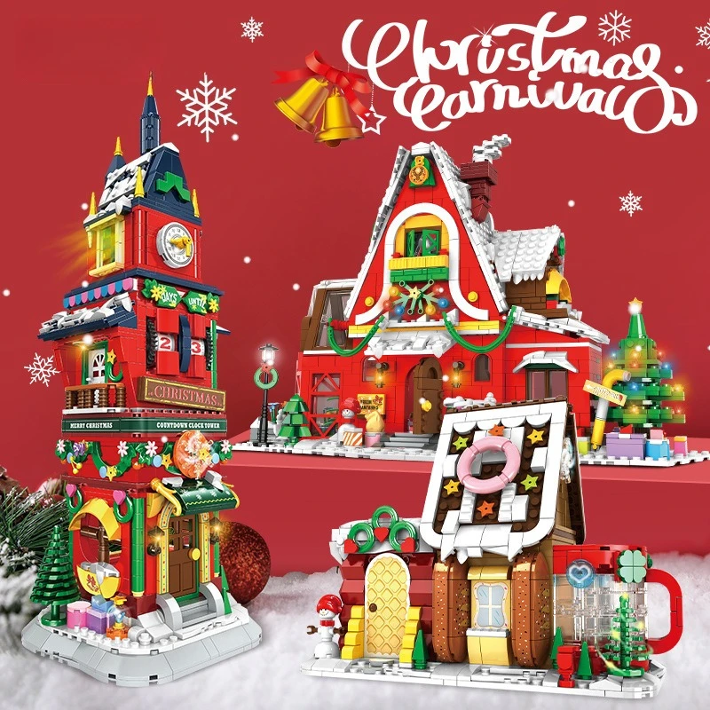 

Christmas building block series gingerbread man candy house castle with lights holiday gifts for boys and girls