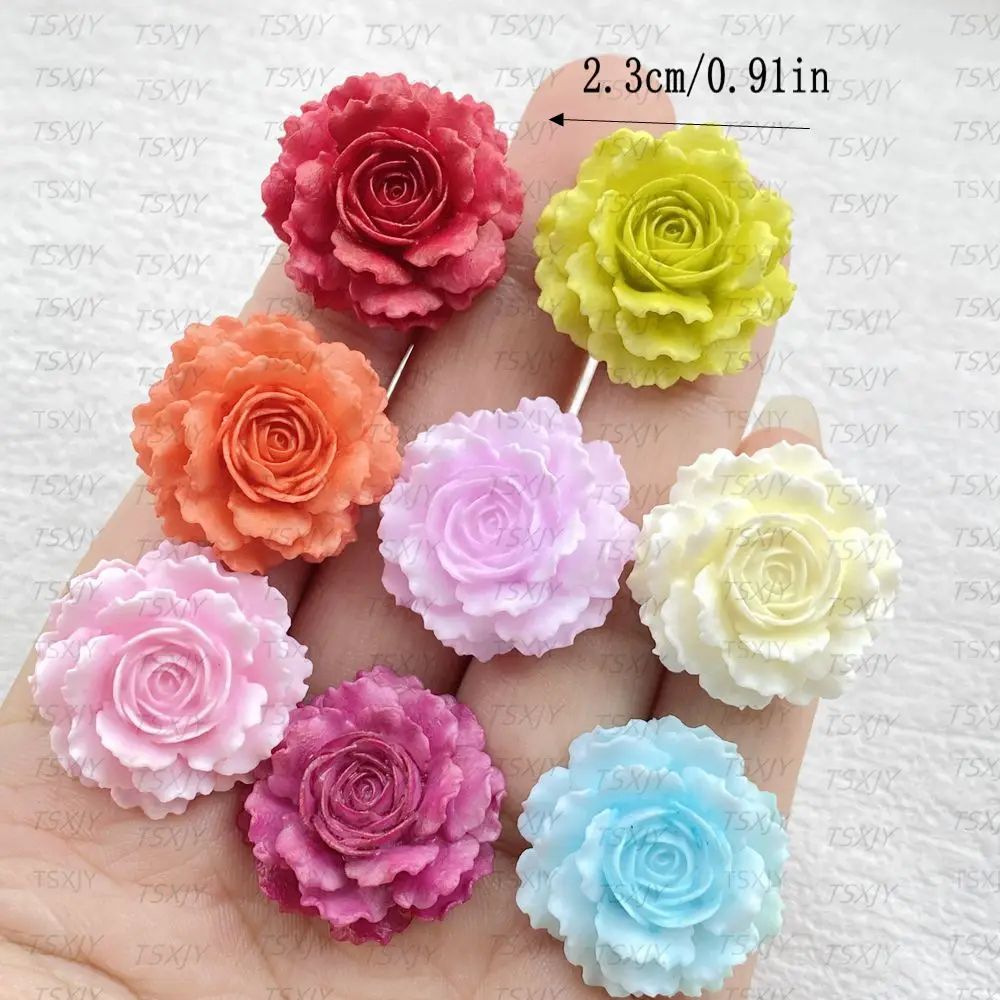8pcs Resin Kawaii 3D Colorful Rose Flat back Flower Stone Scrapbook Figurines DIY Bow Decor Accessories Crafts