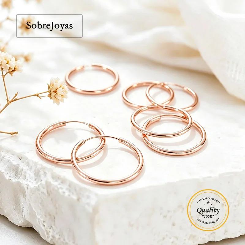 14K Rose Gold Filled Hoop Earrings round Loop Ear Components 7 Sizes Wholesale Jewelry Findings 12/14/16/20/24/30/38mm