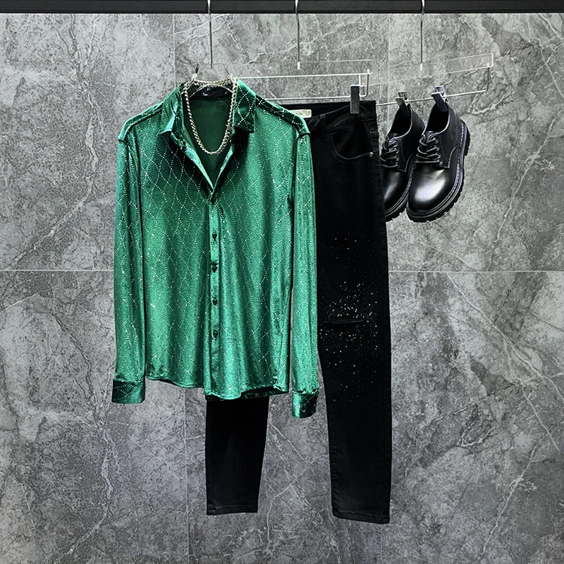 

Ретро-корейская рубашка с длинным рукавом из бархата, приталенная, повседневная, модная, осенне-зимняя, стильная, для молодых мужчин
