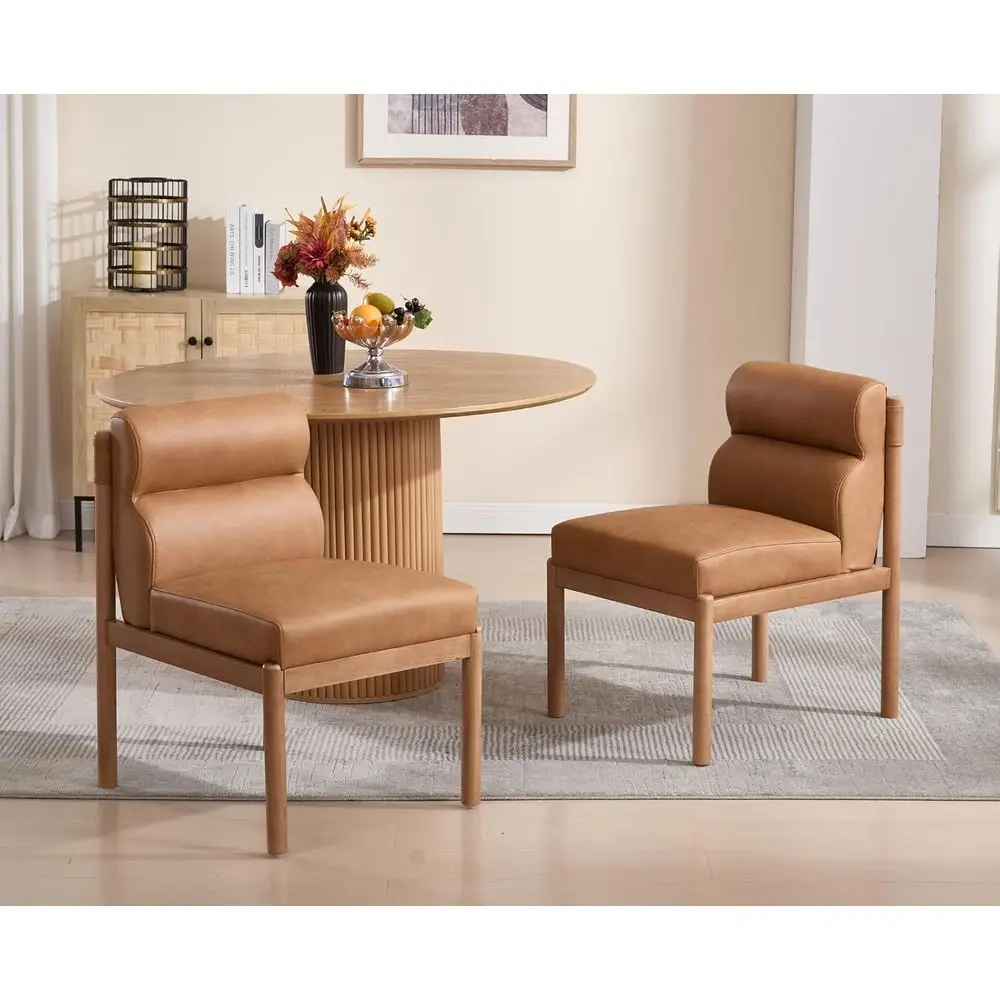 

Pair of Upholstered Brown Leather Dining Chairs with Solid Wood, Comfortable for Living Room, Kitchen, or Restaurant Use