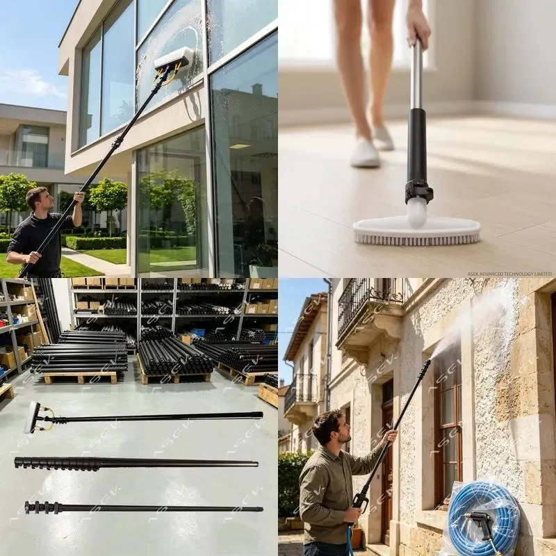Carbon fiber mop with adjustable retractable handle for domestic and commercial cleaning
