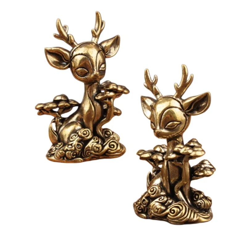 Deer Figurines Brass Deer Statue Antique Style Miniatures Tea Pet Ornament Desktop Office Craft Home Decoration