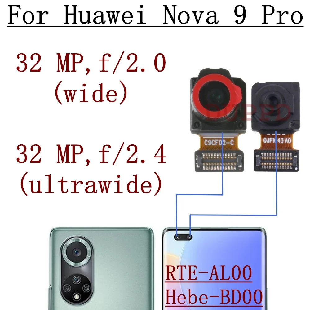

Передняя задняя камера для Huawei Nova 9 Pro Nova 9Pro RTE-AL00, передняя камера для селфи, основная задняя камера, модуль гибкого кабеля, детали