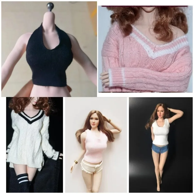 1/6 Scale Female Soldier Loose V-neck Sweater Long Sleeve Sweater Vest Clothes for 12