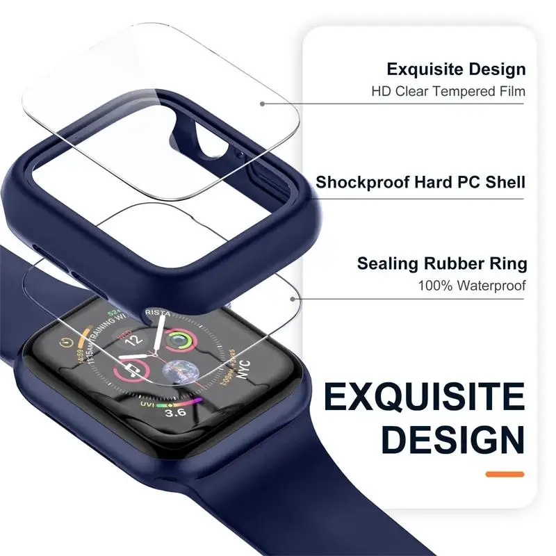 Tempered Glass Cover For Apple Watch Case Series 9  8  7 6 5 4 SE3 3 2 141mm  45mm  44mm  40mm 42mm 38mm PC Bumper Protector