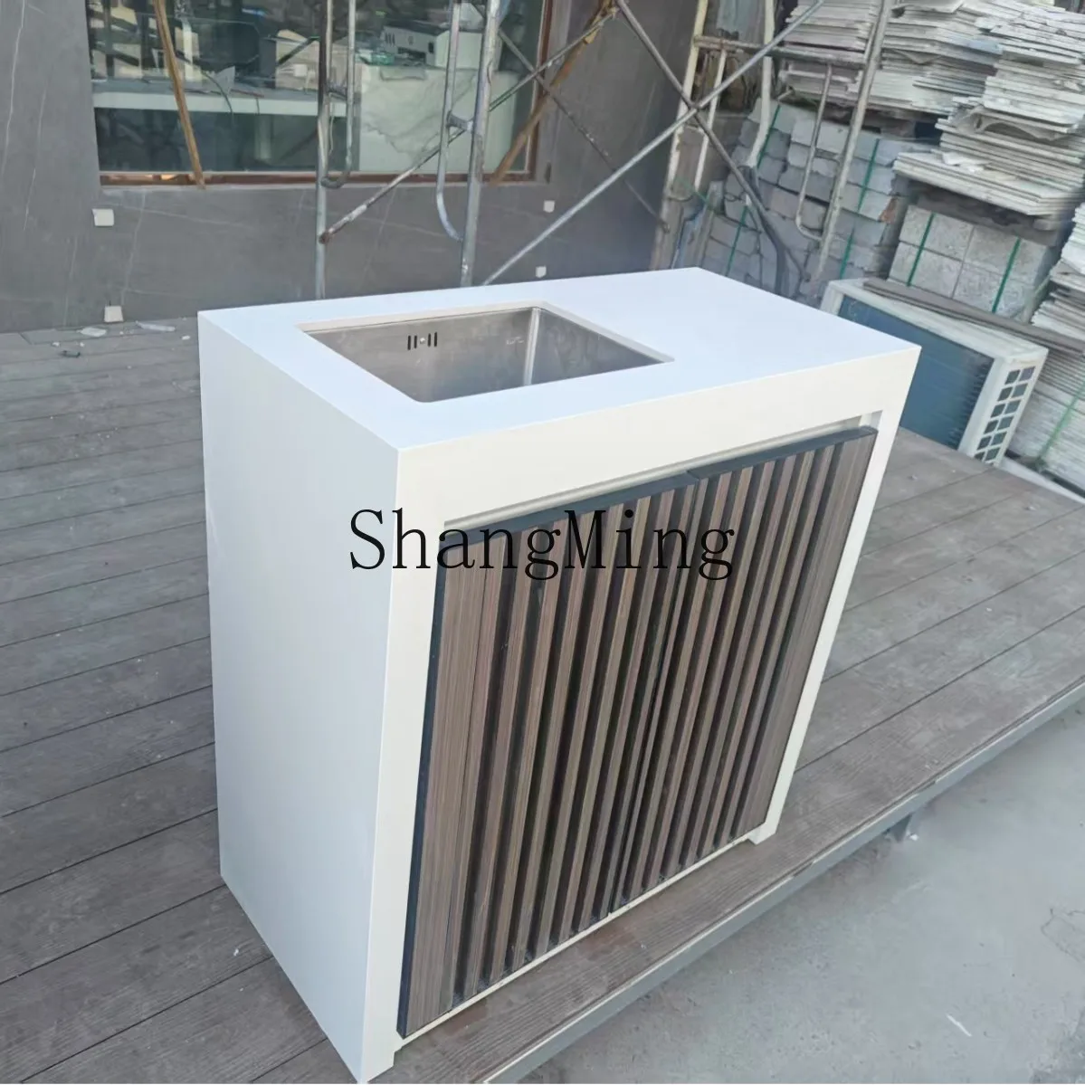 

CL Outdoor Garden Wash Table Rock Slate Island Operating Wash Integrated Basin Locker