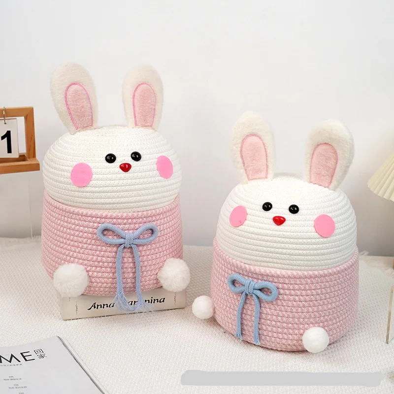 Cute Cartoon Cotton Thread Woven Basket for Children, Fresh and Dustproof, Rabbit Princess Box, Large Capacity Storage Box