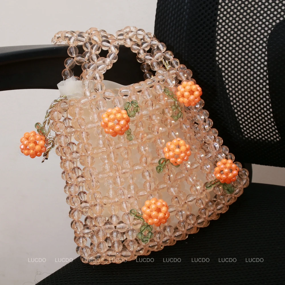 Jelly Clutch Bag Handmade Bags Luxury Designer Girl Beaded Woven Handbag for Woman 2022 Retro Orange Clear Crystal Beaded Bag