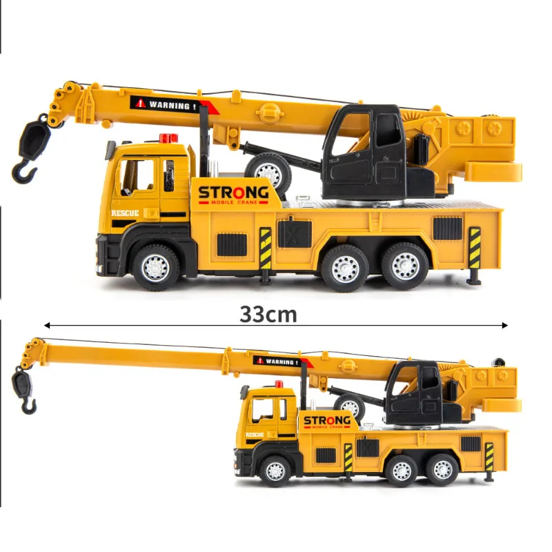 1/32 Diecast Crane Truck Alloy Car Model Engineering Vehicles with Sound and Light Metal Toy Simulation Model for Children Gifts