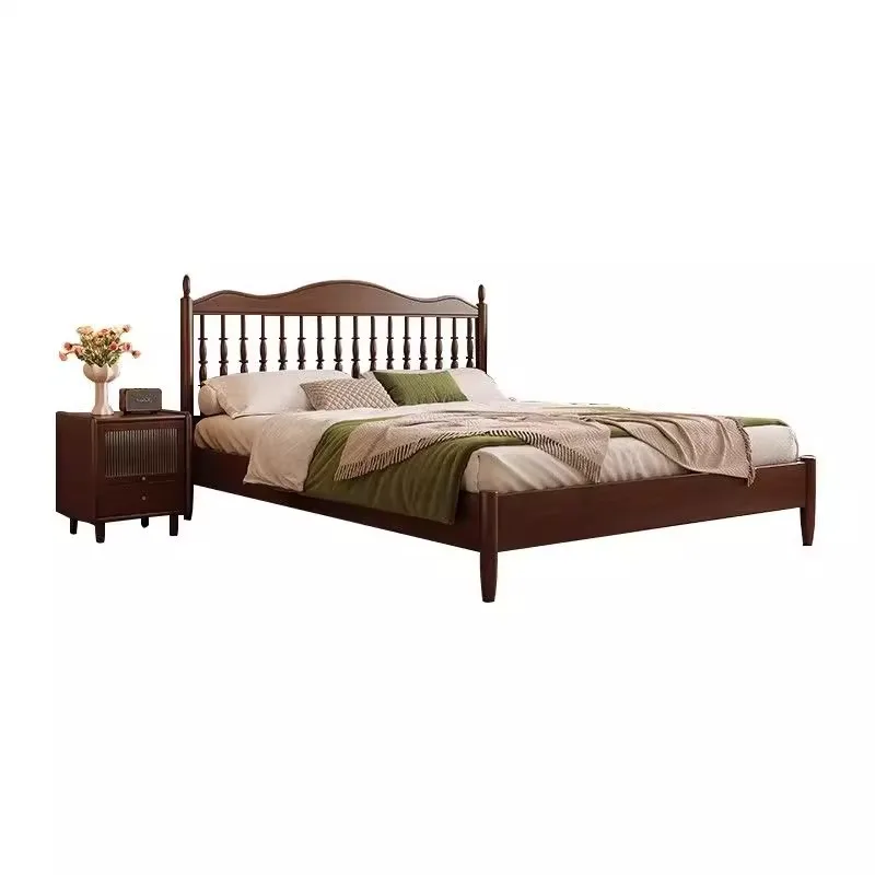 

French style, retro all solid wood, modern minimalist bed, double bed