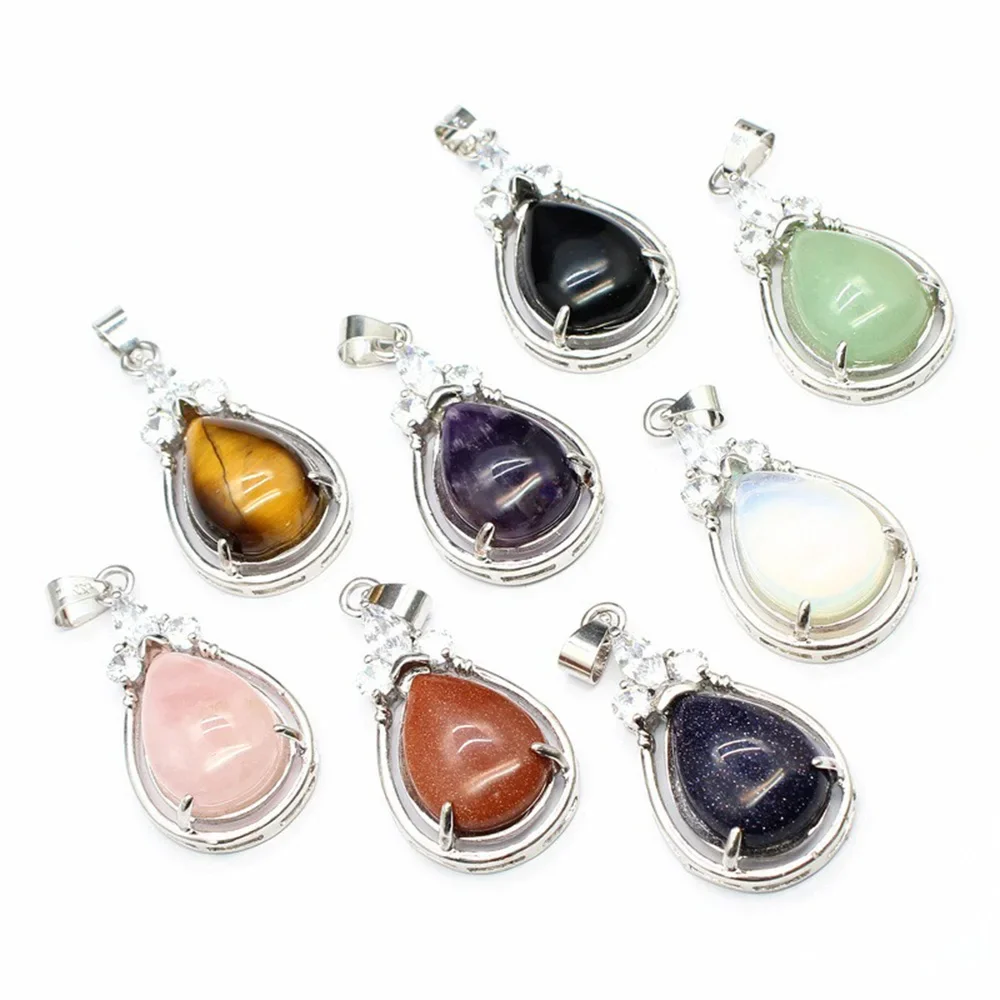 Vintage Wasser tropfen geformte natürliche Halbe del stein aushöhlen Anhänger Schmuck für Frauen trend ige Halsketten Reiki Quarz Edelsteine