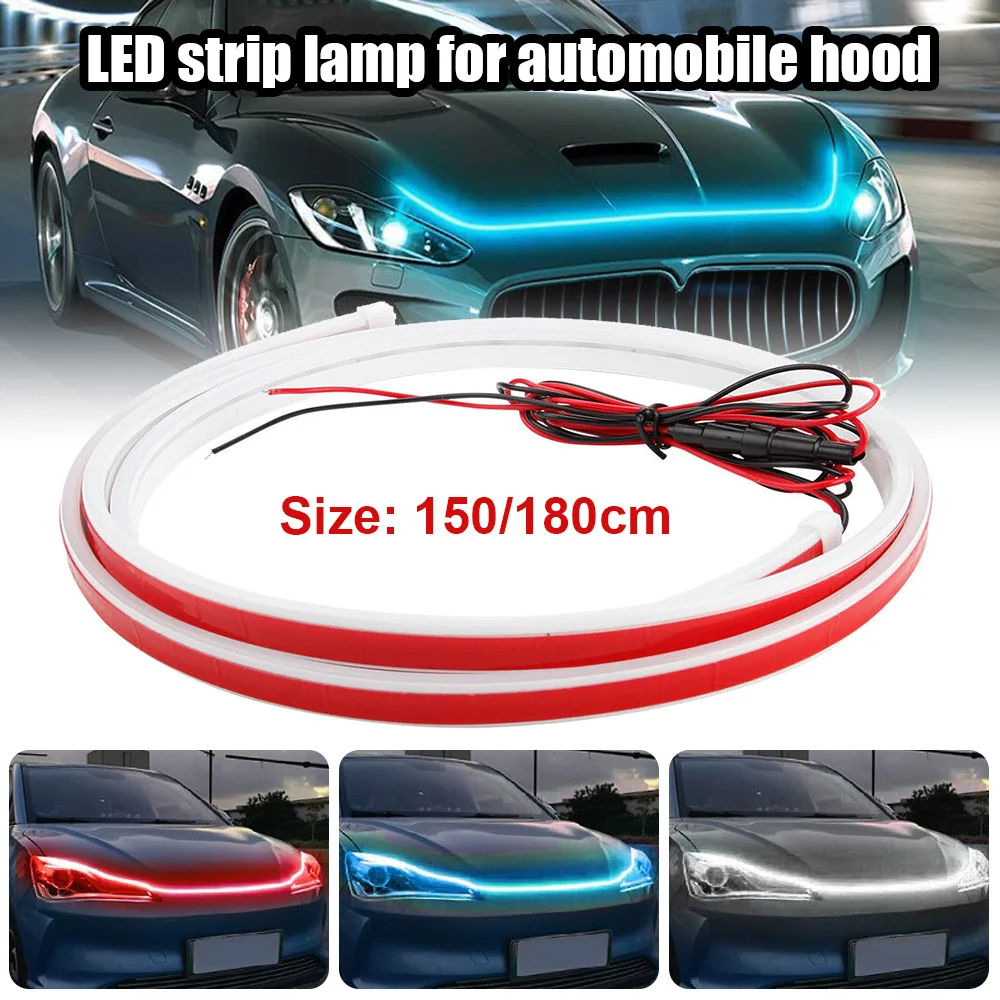 Car Hood Light Strip Dynamic Scan Start Up Hoodbeam Kit Daytime Running Light Waterproof Flexible Decorative Atmosphere Lamp