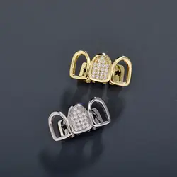 RACHELZ Trend Mixed 3 Hollow CZ Stone Tooth Grillz Top Hip Hop Cubic Zircon Teeth Caps For Women Men Body Jewelry