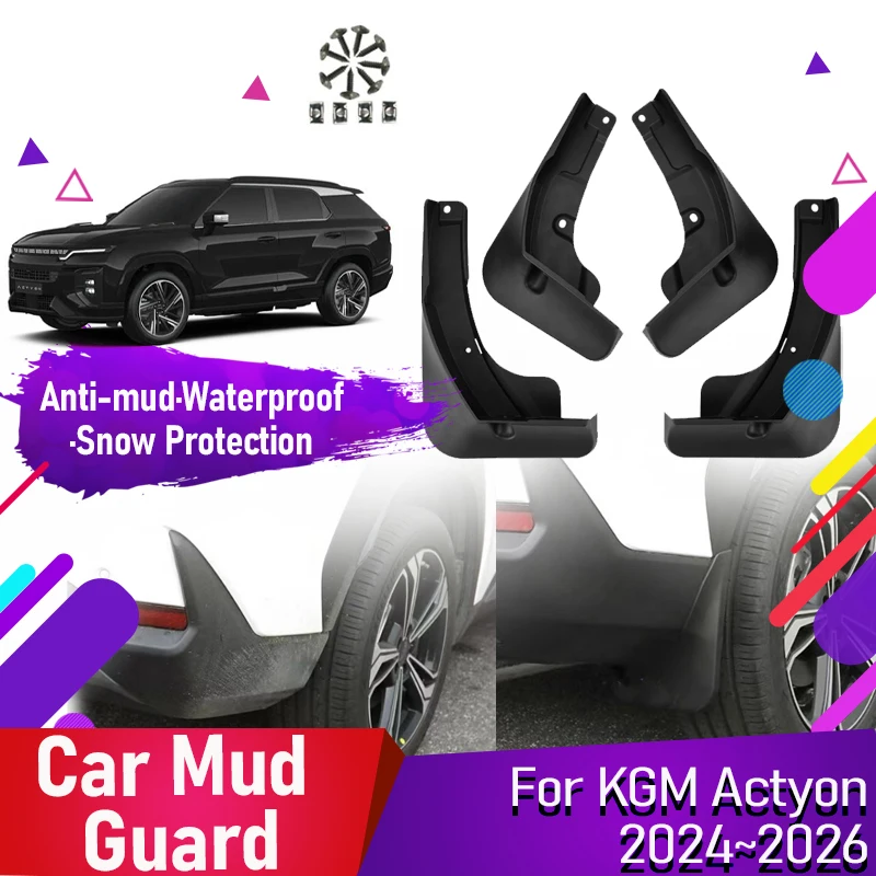 

Car Mudguards For KGM Actyon J120 2024 2025 2026 Antifreeze Fender Door Mud Guard Front Rear Wheel Mudflap Part Auto Accessories
