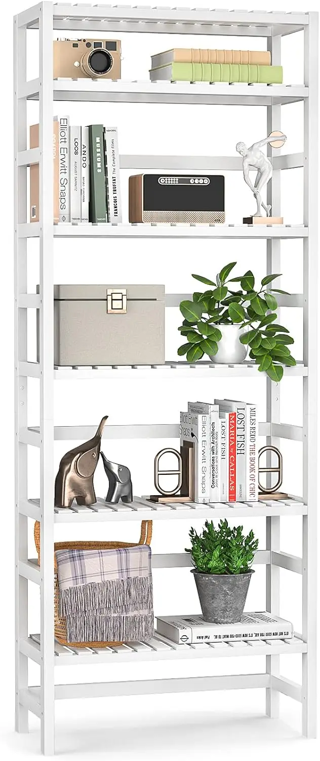 

Homykic Bookshelf, 6-Tier Bamboo Adjustable 63.4” Tall Bookcase Book Shelf Organizer Free Standing Storage Shelving Unit