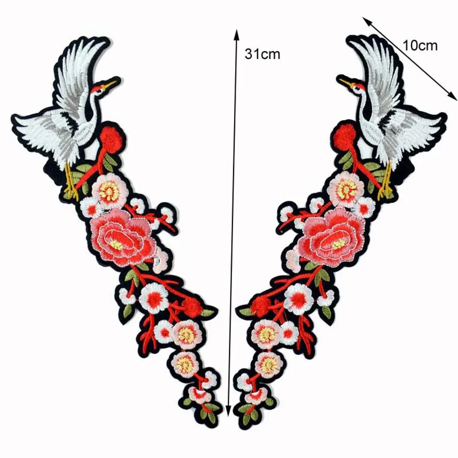 1 Pair Embroidery Rose Flower Bird iron-on Patch Dress Hat Bag Jeans Applique Crafts Clothing Accessories DIY Patches