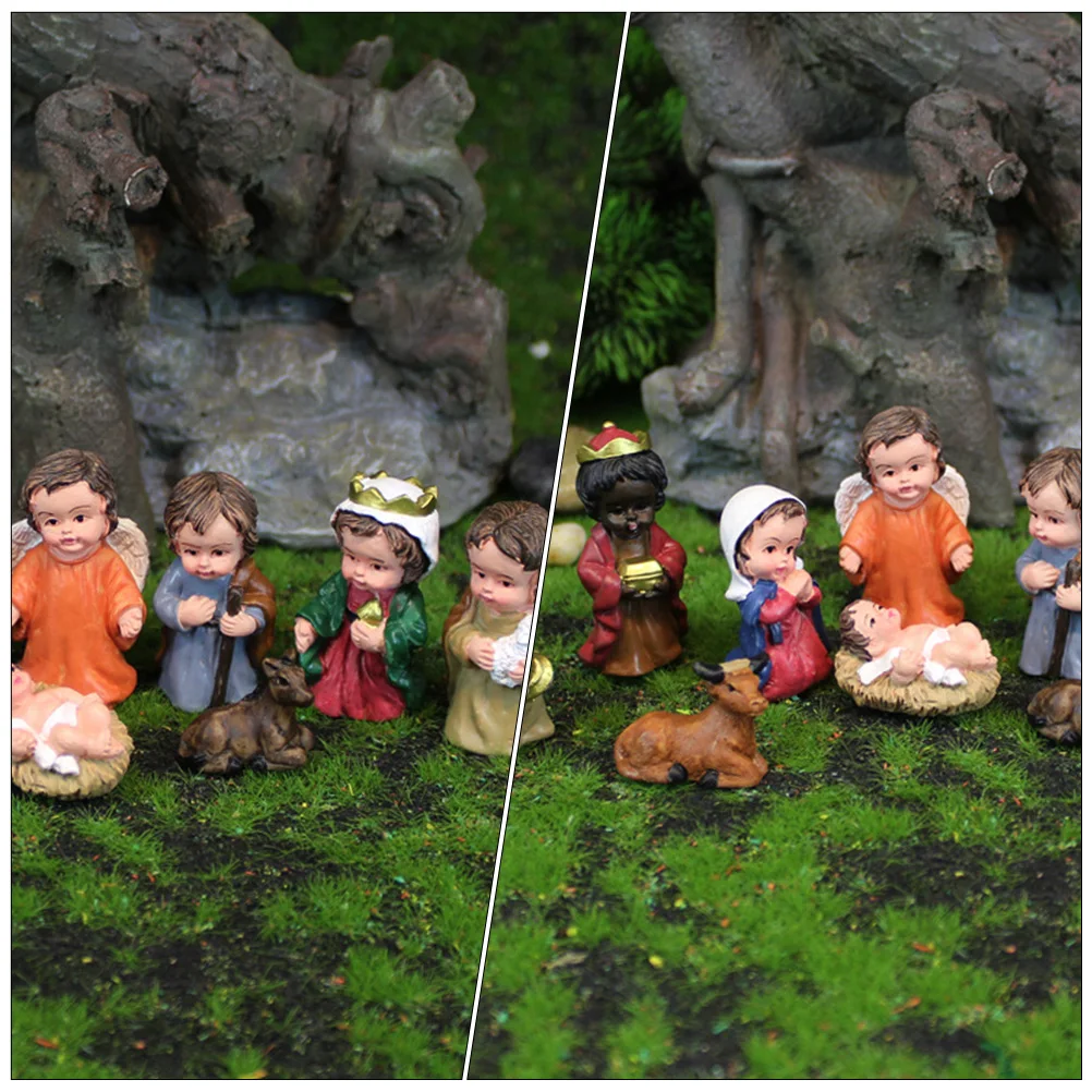 

1 set 1 Religious Ornament Set Resin Christmas Home Decor Desktop Decoration Set Jesus Birth Scene Fine Crafted Lightweight