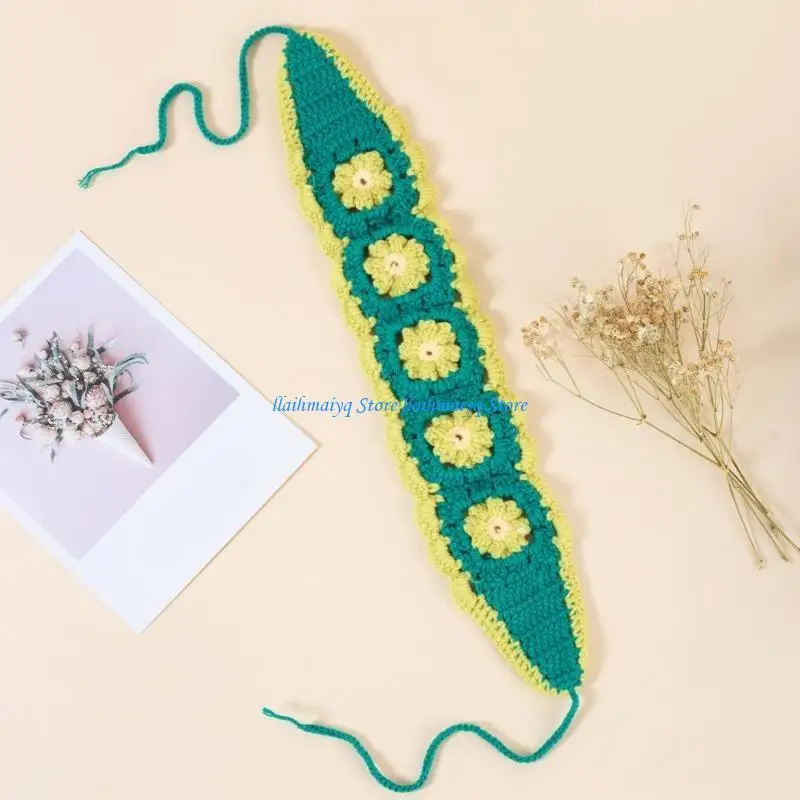 573B محبوك مطاطا باندانا الفتيات الساخنة زهرة نمط قابل للتعديل الكروشيه هيرباند