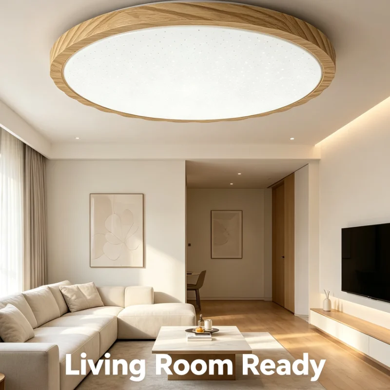 Modern Round Wood Grain LED Ceiling Light Starry Dot Diffuser Living Room Bedroom Decor Fixture Soft Glow Easy Install
