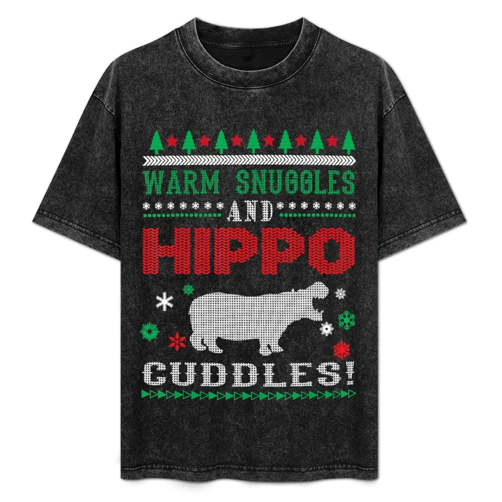 

Ugly Sweater Hippo Merry Christmas Gift T-Shirt Plus Size Simple Casual Top
