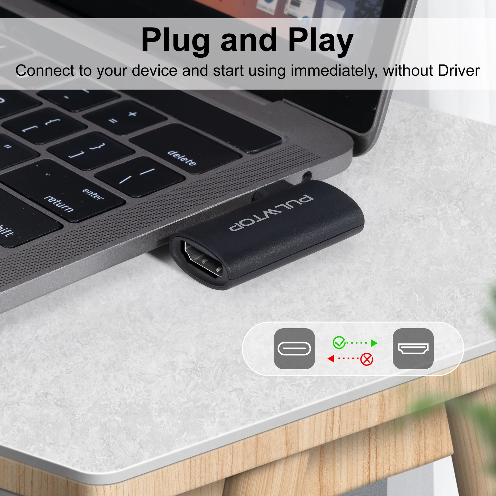 PULWTOP USB C a HDMI, [4K@60Hz, alta velocidad] Adaptador USB tipo C a HDMI Compatible con MacBook, IPad, iMac, Dell, XPS y más.