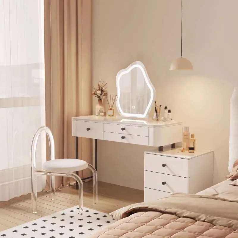 Penteadeira moderna com luzes ao redor do espelho ajustável LED smart vanity