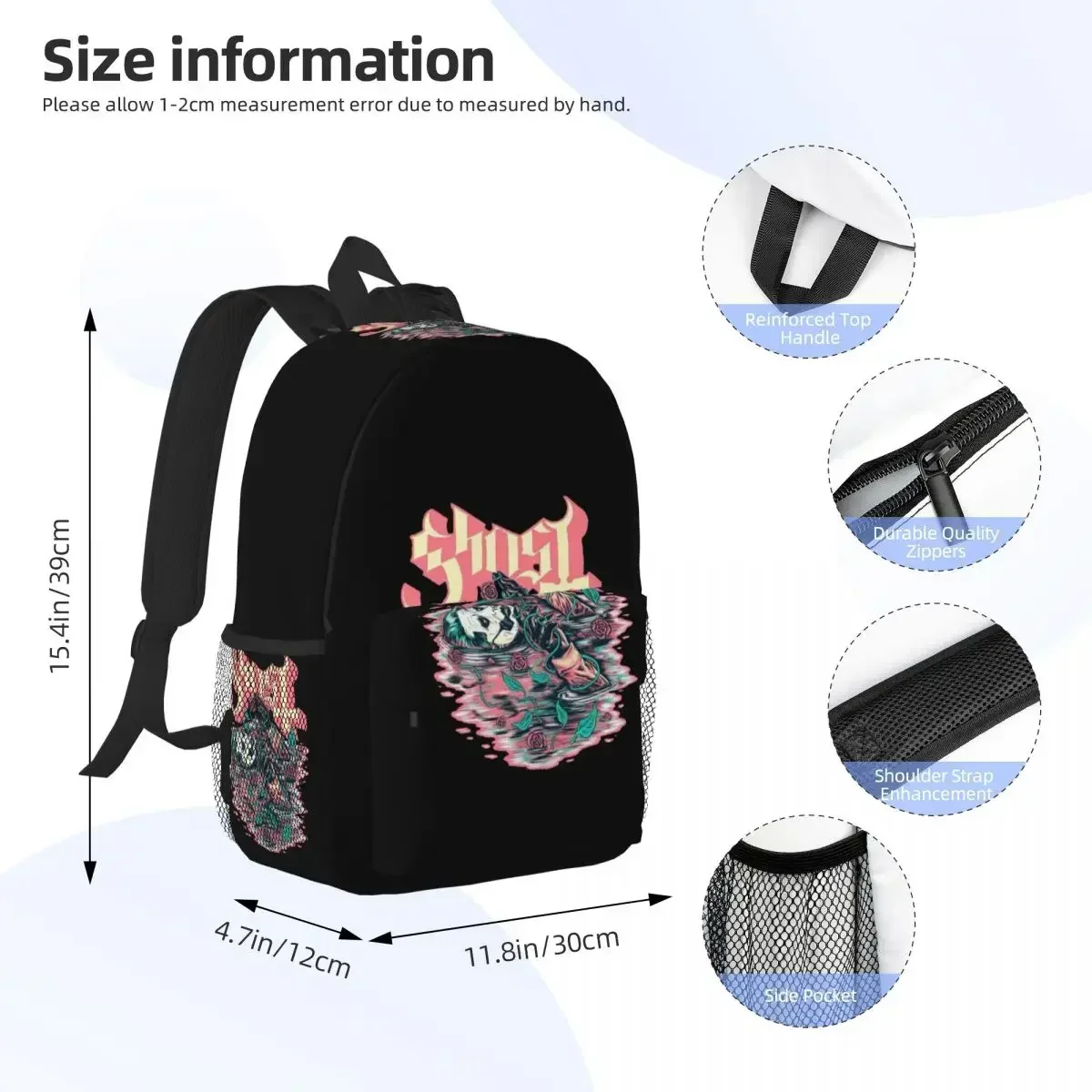 Ghost Heavy Metal Band Backpack Hot Sale Daypack Large Capacity Boy Girl BookBag Shoulder Bags for Men Women Children School Bag