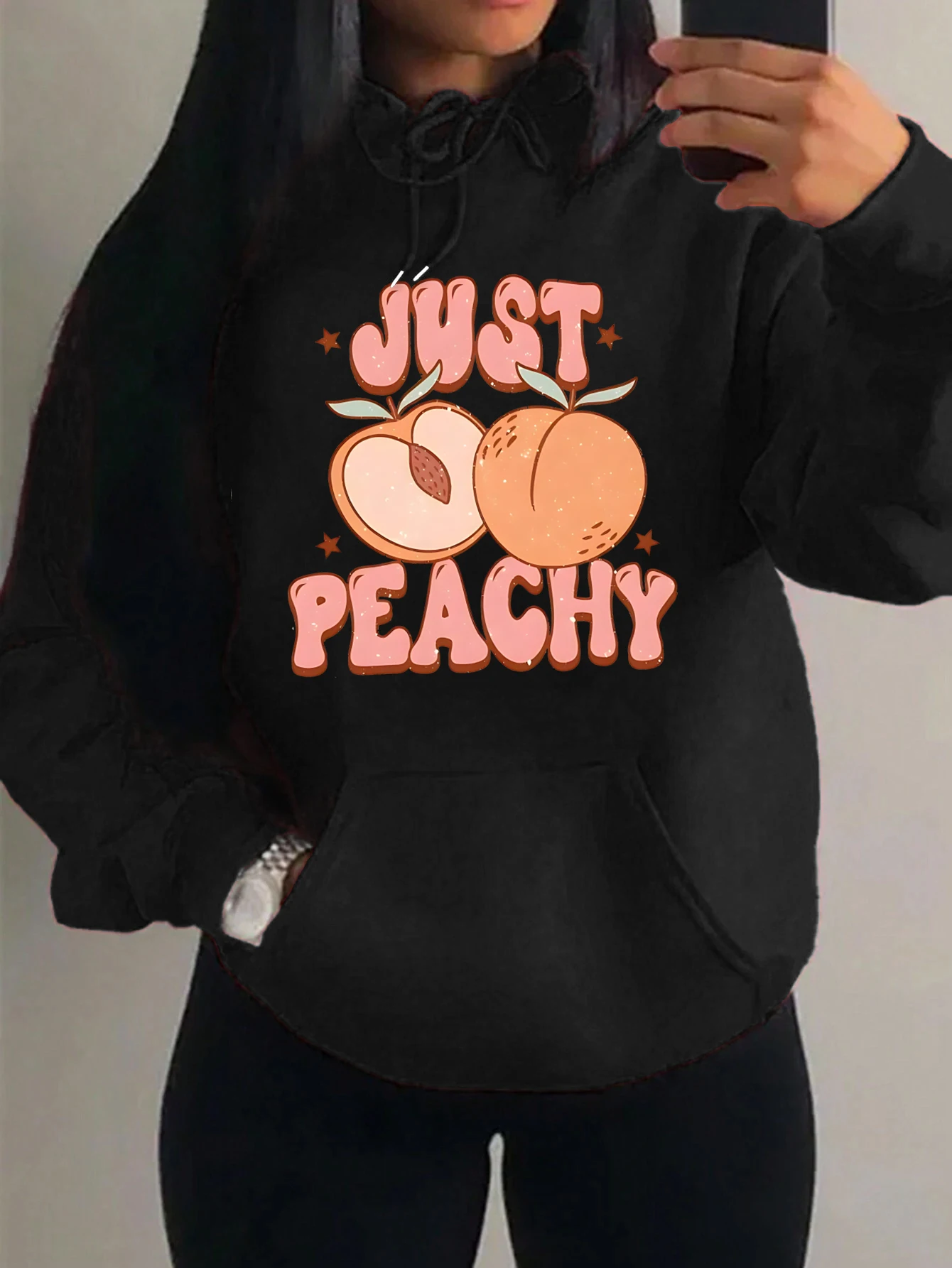 Just Peach Illustration Design Women Hoody Hip Hop Fashion Hoodie Creativity Oversize Y2K Womenswear Street Fleece Hoodies