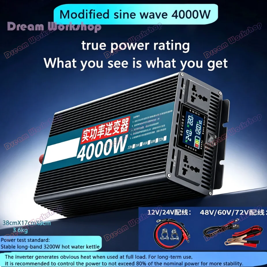 Free shipp Modified sine wave inverter true power non-virtual mark 3500W 4000W DC 12/24/48/60/72V to AC 220V solar car inverter