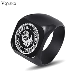 Drop shipping Fashion USMC Stainless Steel Ring Men US Army Marine Corps Titanium Punk Biker Rings