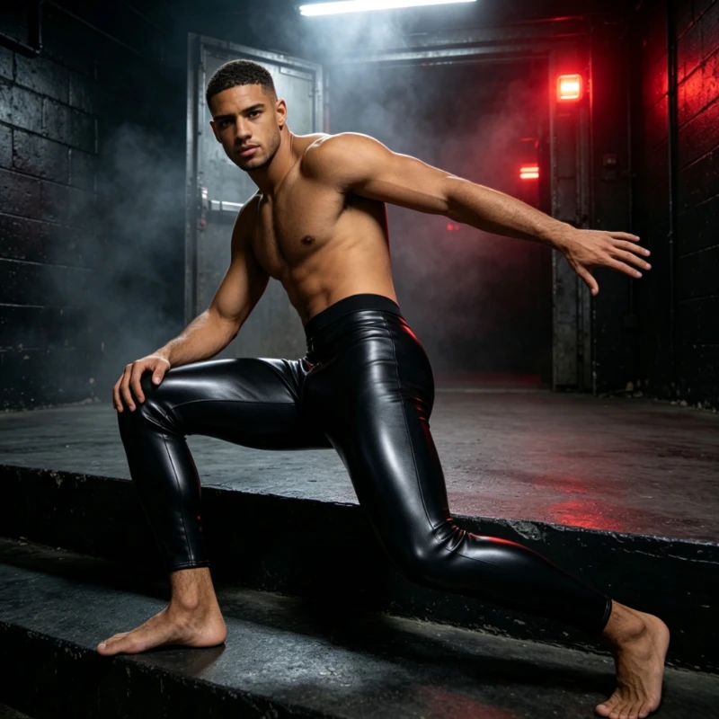 Mid Rise PU Leather Nine Points Shaper Pants for Men Seamless Tight Shaping Bottoms for Daily Work Club and Sports Workout