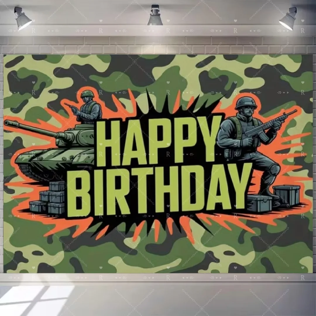 Militär-Armee-Thema Geburtstagsparty-Dekoration Hintergrund Tarnmuster Soldat Flugzeug Panzer Auto Hintergrund Jungen Foto-Banner Geschenke – Detail 1