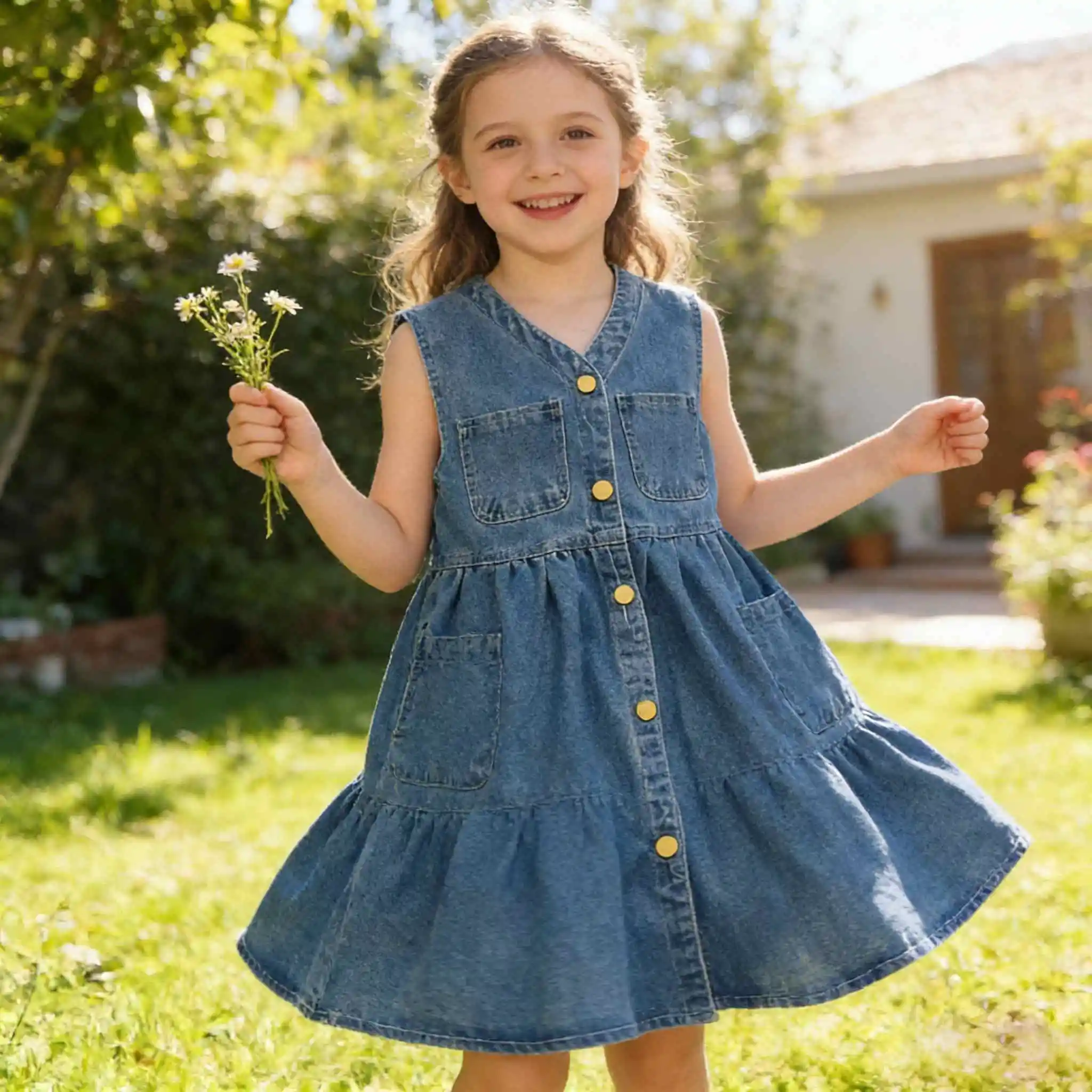 

Летнее джинсовое платье-комбинезон для девочек 2026 года, без рукавов, модное, повседневное, на бретельках, в корейском стиле, для девочек 2-8 лет