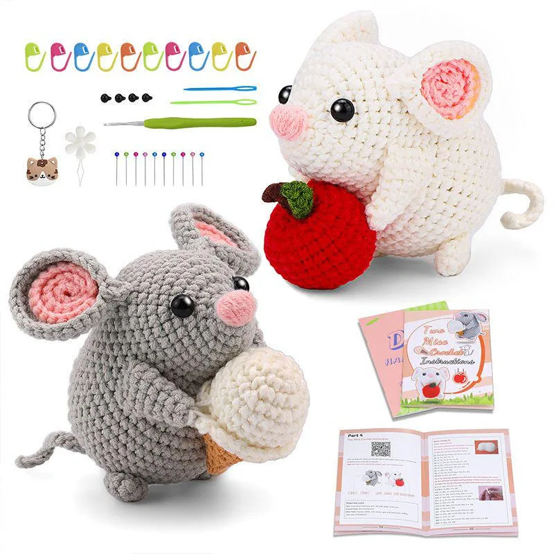 Crochet Animal Kit for Beginners With Video Tutorial Cotton Knitting Yarn Thread Needles Hook Knit Tool Set DIY Craft