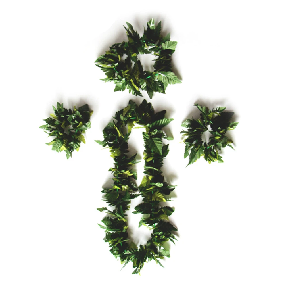 

9Pcs Hawaii Leaf Garland Tropical Hula Skirt Set Elastic Waistband Dance Skirt Wristband Party Costume Tropical Hula Dress
