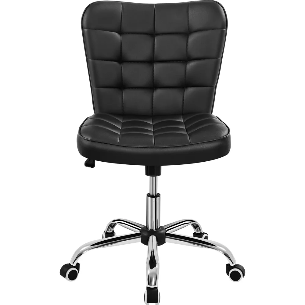 

Modern Tufted Faux Leather Home Office Armless Desk Chair, Black