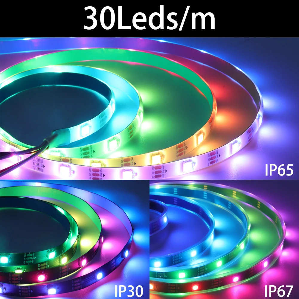 Tira de Led inteligente WS2812B WS2812, 1m/5m, 30/60/74/96/144 píxeles/Leds/m, direccionable individualmente, WS2812 IC RGB, DC5V