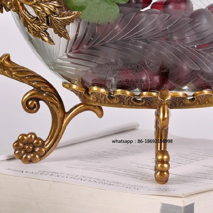 Indian Imported European Vintage Brass American Glass Fruit Tray Light Luxury Luxury High-end Desktop Storage Fruit Basket